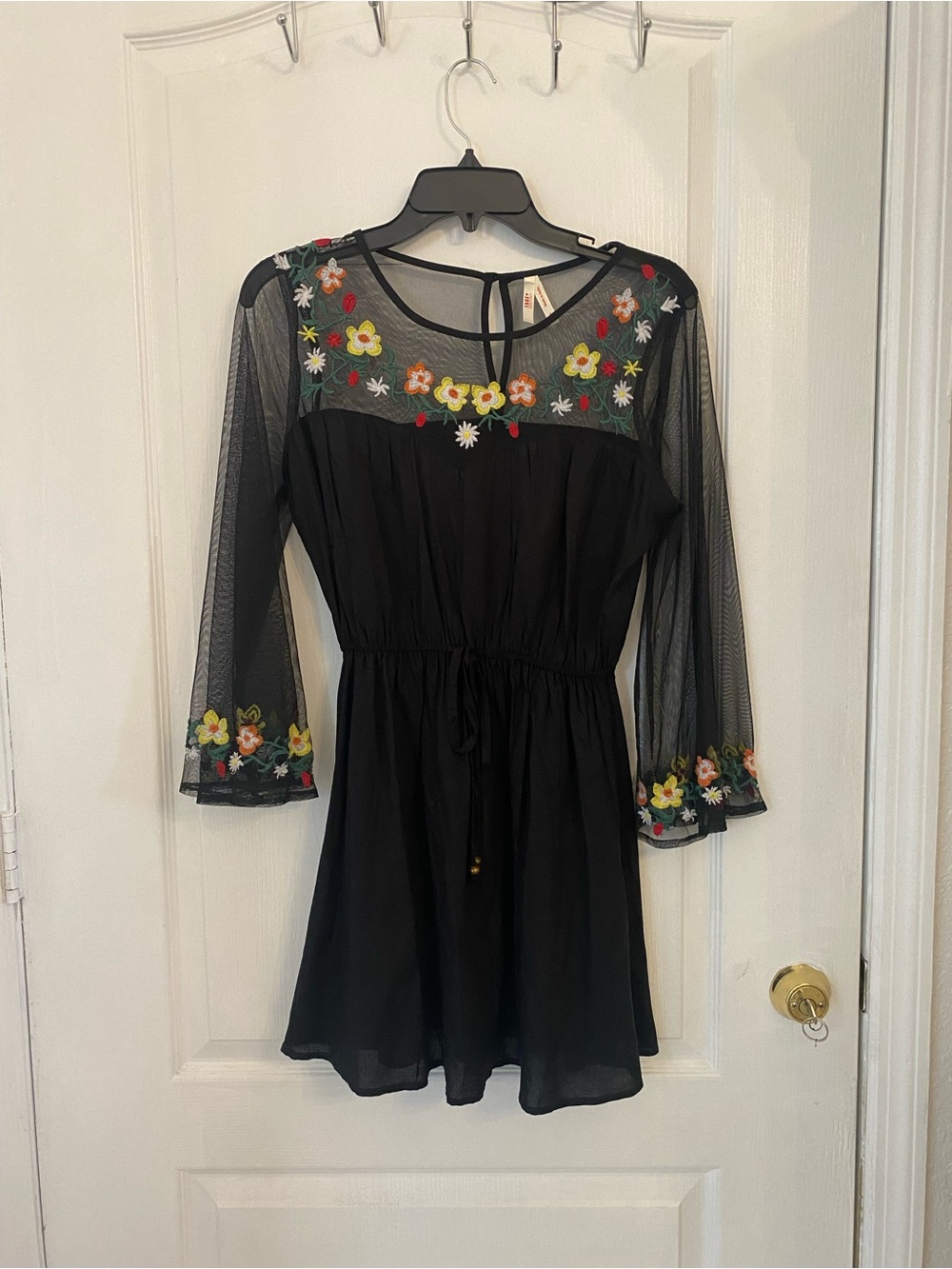 True Destiny Black Floral Mesh Long Sleeve Dress